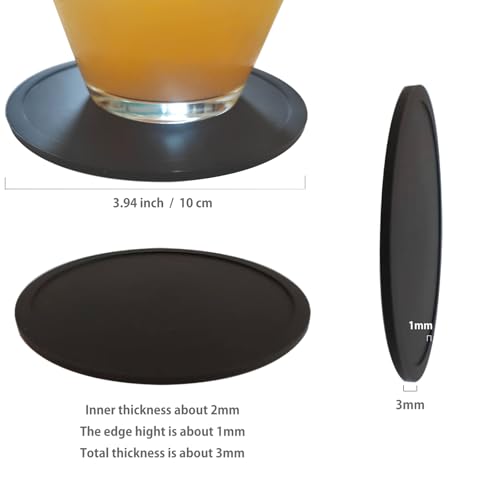 Yamlnke Black Silicone Coasters 2-Pack, Round Non-Slip Drink Mats for Kitchen & Bar