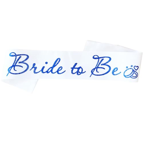 Bride to Be Satin Sash with Blue Glitter Letters for Bachelorette
