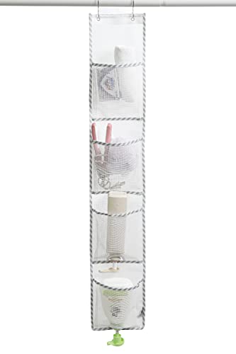 Jelier Mesh Shower Caddy Organizer - Hanging 4-Pocket Storage, White Multi