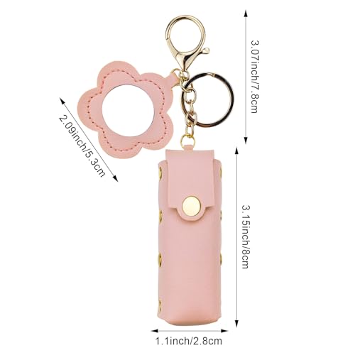 Arvintas PU Leather Lipstick Holder Keychain with Mirror - 4 Pack