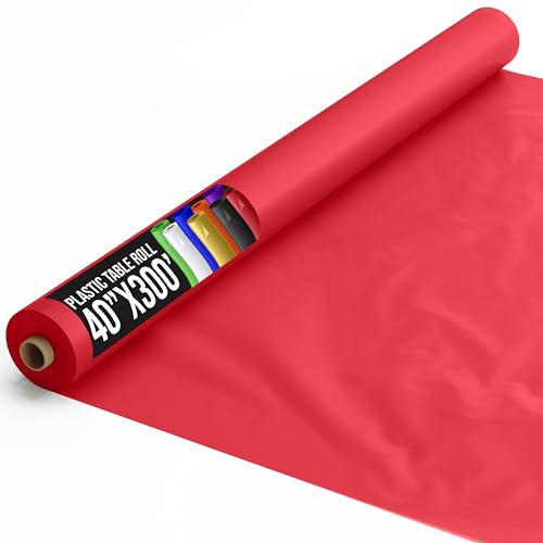 Red Plastic Table Cover Roll 40 x 300 Feet Disposable Party Tablecloth