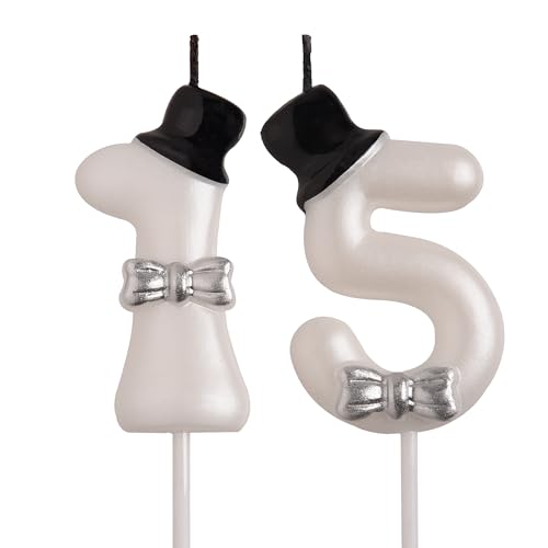 Number 15 Birthday Cake Candles - White Pearl Smokeless 2-Pack