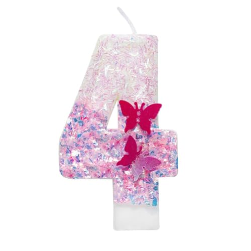 Rose Butterfly Number 4 Birthday Candle - Pink Cake Decoration