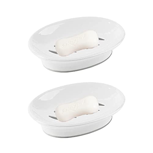 White Soap Holder Storage Rack 2-Pack with Drain for Shower