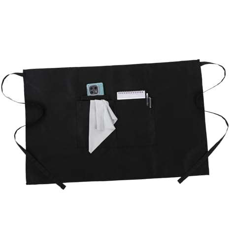 Black Waitress Server Apron with Pockets - Water Resistant Polyester