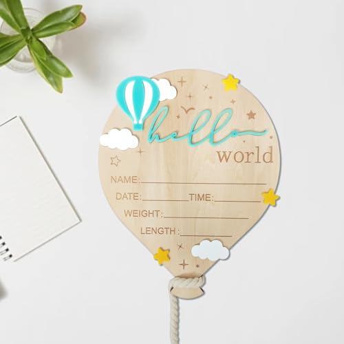 Wooden Hot Air Balloon Baby Announcement Sign - 5.9 Inch