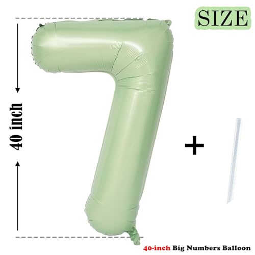 Sage Green Number 7 Foil Balloon - 40 Inch Birthday Party Decoration