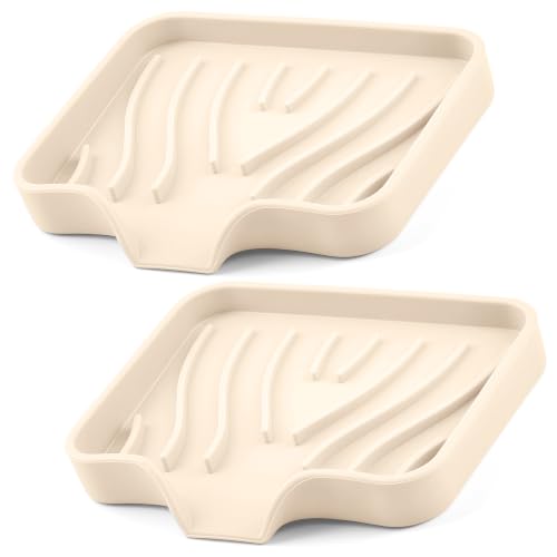 PARIERIS Silicone Self-Draining Soap Dish Holder - Off White, 2 Short Tray Set