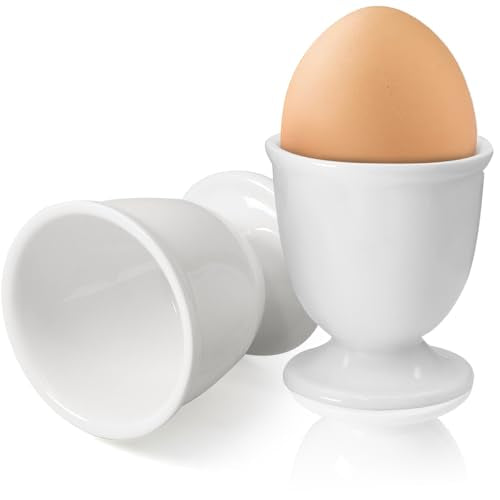 Kyuionty Ceramic Egg Cups - 2 Pcs White Porcelain Holders for Boiled Eggs
