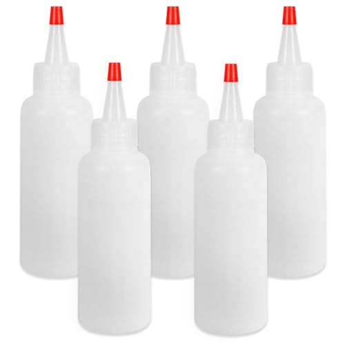 Ninsula 5-Pack 4oz Plastic Squeeze Bottles with Red Twist Cap for Sauces & Crafts