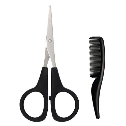 Kootinn 2 Pack Men's Beard and Mustache Scissors with Mini Comb Trimming Kit