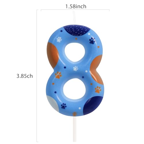Blue Dog Paw Number 8 Birthday Candle Cake Topper Party Supplies