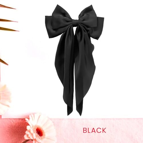 Hibasso Satin Black Hair Bow Clips Set - 2 Pcs Large Hair Bows for Women