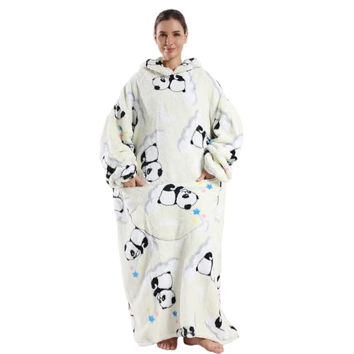 White Panda Wearable Blanket Hoodie for Adults - Oversized Soft Warm Blanket Sweatshirt