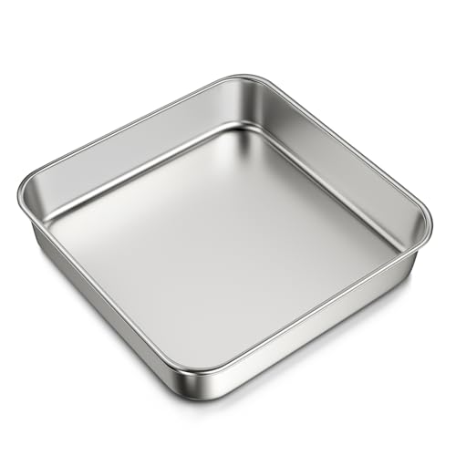 Yuiicaov 8x8-Inch Stainless Steel Square Baking Pan - Heavy Duty Cake Pan