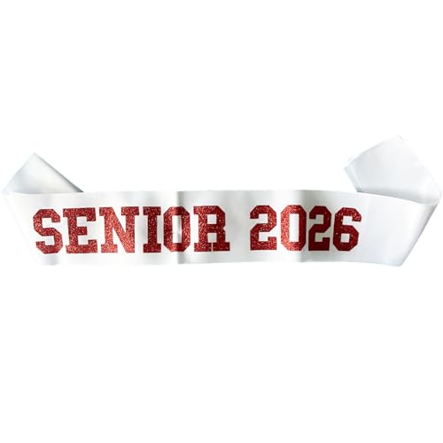 Senior 2026 Graduation Sashes - 12pcs White with Red Glitter