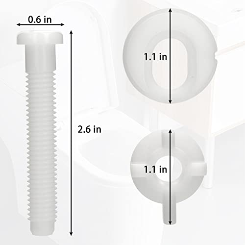 Sankoly 2 Pack Plastic Toilet Seat Hinge Bolts with Nuts & Washers - Easy Replacement