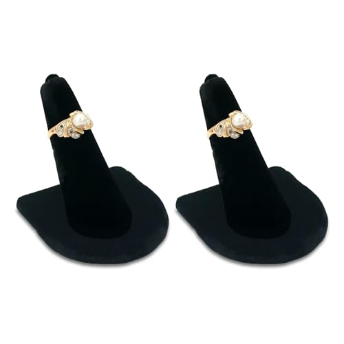 Pack of 2 Black Velvet Ring Display Stands - Jewelry Organizer for Weddings & Retail