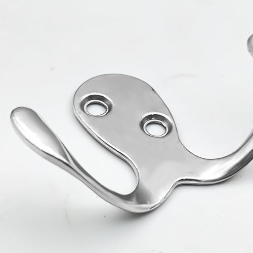 Wacnune Silver Large Heavy-Duty Double Coat Hooks Wall Mount with Screws, 4-Pack