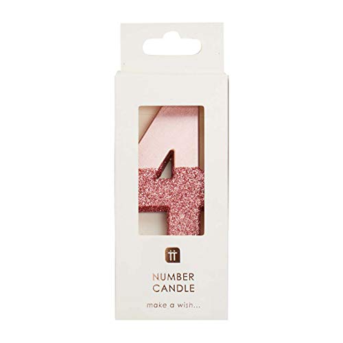 Rose Gold Glitter Number 4 Birthday Candle - 3” Tall Cake Topper