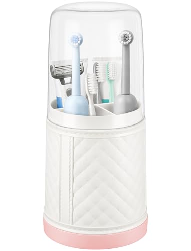 NiHome Covered Toothbrush Holder with Drain Tray - 3-Slot Organizer for Electric Brushes, White