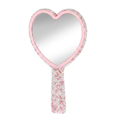 Ouligay Glitter Rhinestone Heart Handheld Mirror - 6.3x4.3 Inch