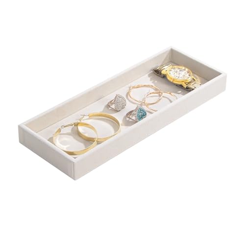 Divided Velvet Jewelry Organizer Tray - Beige Storage for Rings, Necklaces, and More