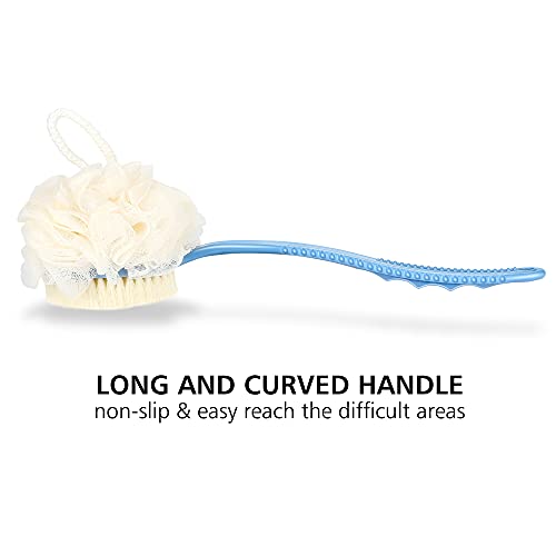 HONOMA 2-in-1 Shower Back Scrubber with Long Curved Handle - Blue