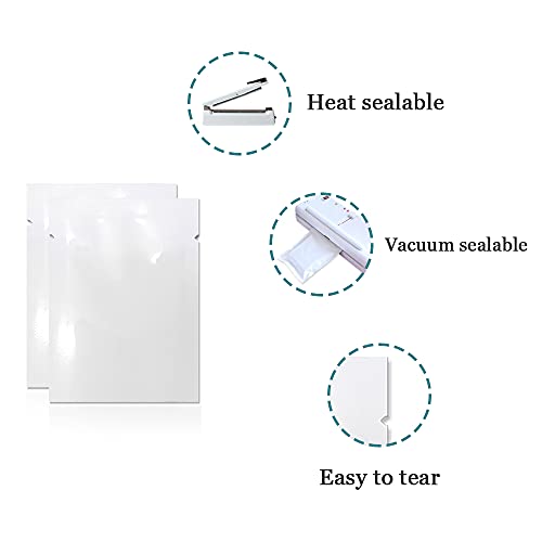 200 Pcs White Metallic Mylar Foil Bags 2.4x3.5 Inch Heat Sealable Pouch