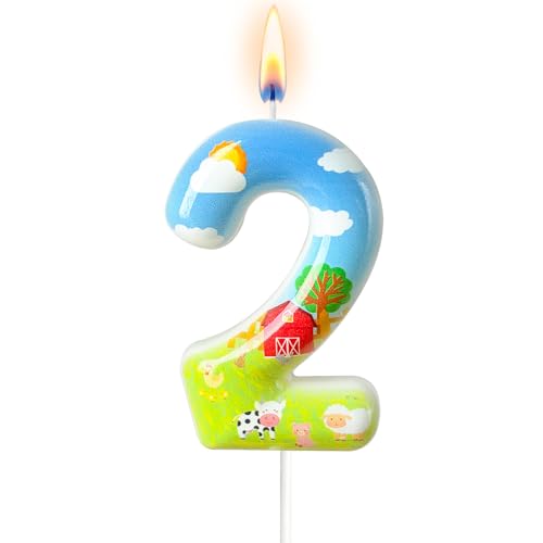 Number 2 Farm Birthday Candle - Barnyard Themed Cake Topper Decoration