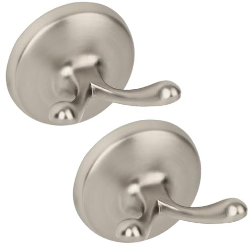 Heavy Duty Double Towel Hook Set - Brushed Nickel, 2 Pack