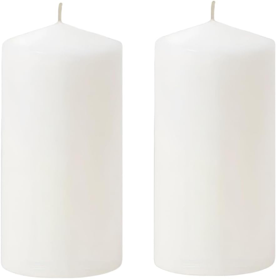Skiennix White Pillar Candle Set - 2 Large Unscented Decorative Candles | Perfect for Parties, 2.4" x 6" (2PC)