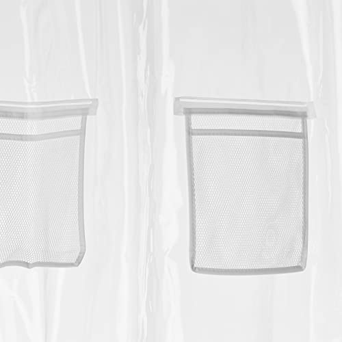Clear PEVA Shower Curtain with 9 Storage Pockets - 72" x 72"