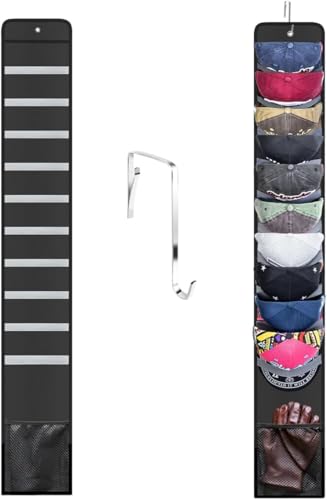 Welsteam Hat Organizer Rack for Baseball Caps, Over-the-Door Holder - Black 1 Row