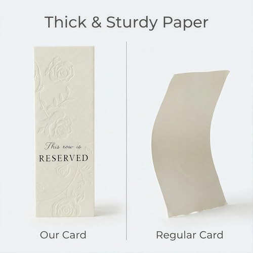12 Pack Wedding Reserved Signs with Ribbons - Elegant Hand-Embossed Cardstock for VIP Guests