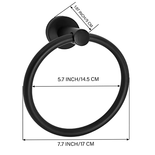 ZGELIN Matte Black Towel Ring, Wall Mounted SUS 304 Stainless Steel Holder