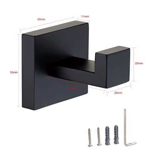 Matte Black Bathroom Towel Hooks - 2 Pack Stainless Steel Robe Hooks