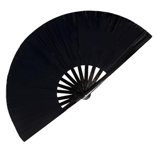 Large Folding Hand Fan for Raves, Music Festivals & Line Dancing, Black