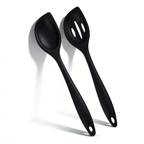 Silicone Cooking Spoon Set - Heat Resistant Slotted & Solid Spoons