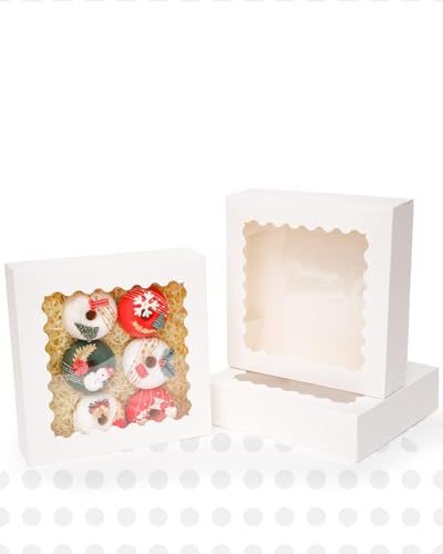 qiqee 8x8x2.5 Inch White Pastry Box with Window - 12pcs Bakery Box