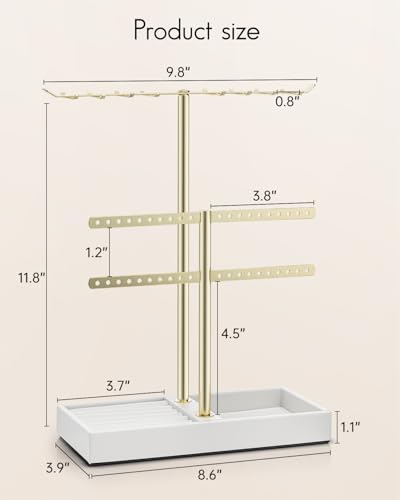 VLANDO 2-Tier Jewelry Organizer Stand - Leather & Gold Display for Necklaces, Earrings, Bracelets, and Rings