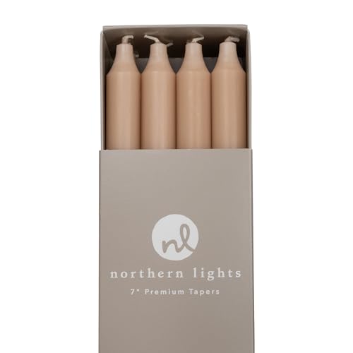 Northern Lights Candles - 7 Inch 12 Pack Tapers - Tan - Dripless & Smokeless
