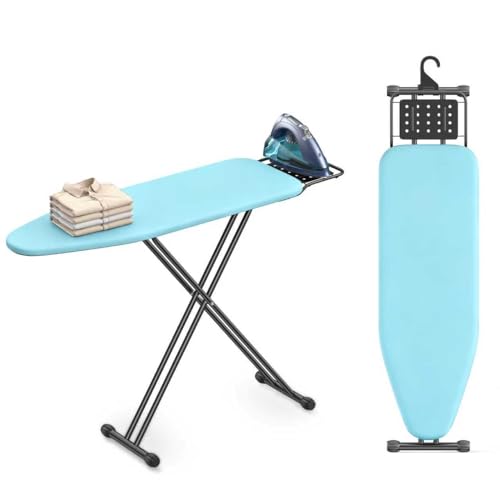 Ironing Board Full Size 10"x6" - Adjustable Height Foldable Iron Board with Iron Rest, Heat-Resistant Cover & Ultra Thick Padding - Heavy-Duty Sturdy Design, Space-Saving Ironing Table (Blue)