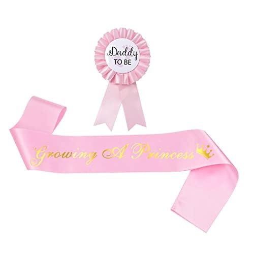 Pink Baby Shower Sash and Daddy to Be Tinplate Badge Pin Set