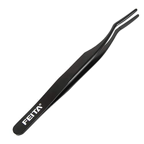 FEITA Curved Eyelash Applicator Tool - Stainless Steel Black Tweezer