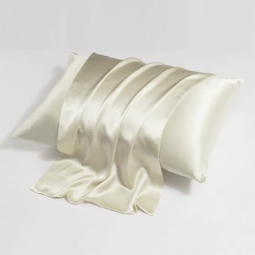 Ivory Satin Pillowcases - Pack of 2, Standard Size for Hair & Skin