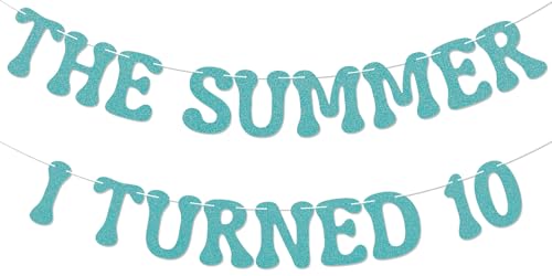 The Summer I Turned 10 Birthday Banner - Blue Glitter Decor
