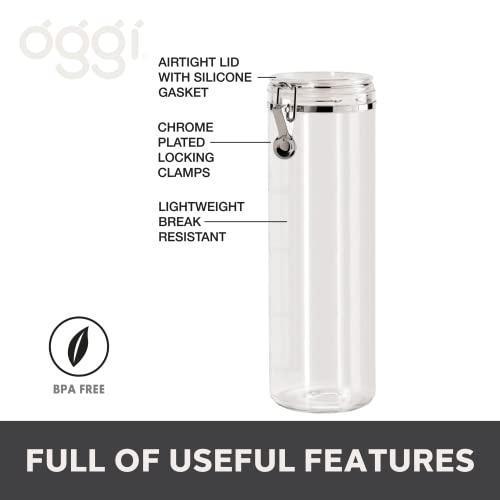 Oggi 58 oz Tall Clear Plastic Canister with Clamp Lid - Airtight Food Storage
