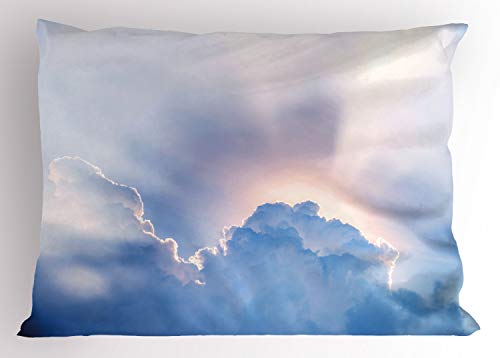 Ambesonne Sun Pillow Sham 26" x 20" Blue White - Fluffy Clouds Sunrise