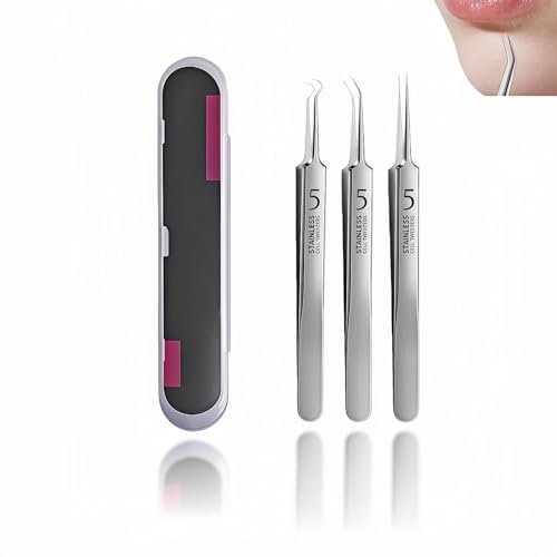 Blackhead Remover Tweezers Set, Stainless Steel Pimple Extractor Tool Kit with Storage Case